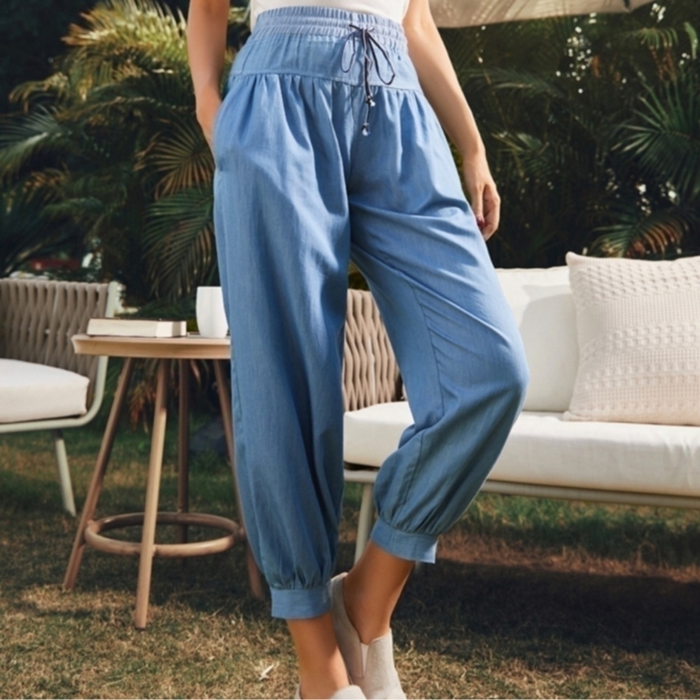 Simple by Suzanne Betro‎ Shirred-Yoke Crop Pants Size Small New